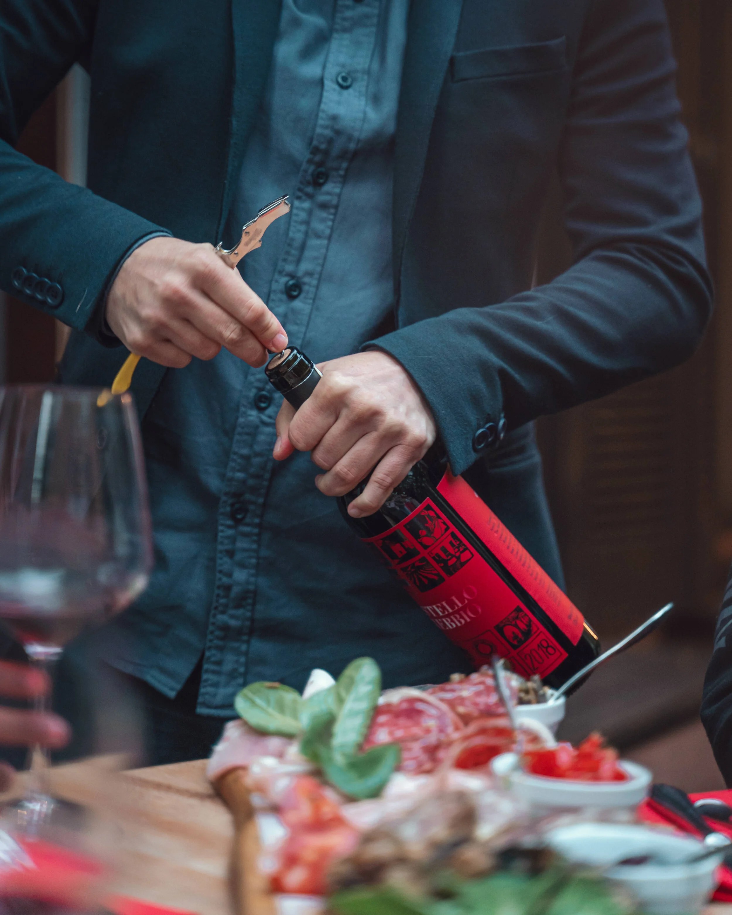 An Italian red wine being poured at Facciola